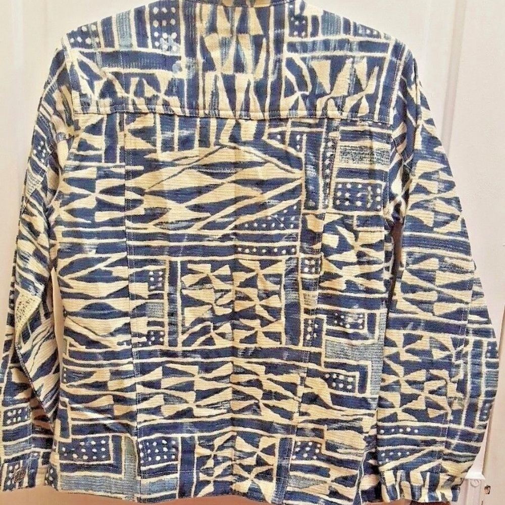 Chico's | Blue + Cream Funky Patterned Jacket 1 M - image 2
